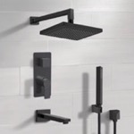 Remer TSH75 Matte Black Tub and Shower System With 8 Inch Rain Shower Head and Hand Shower